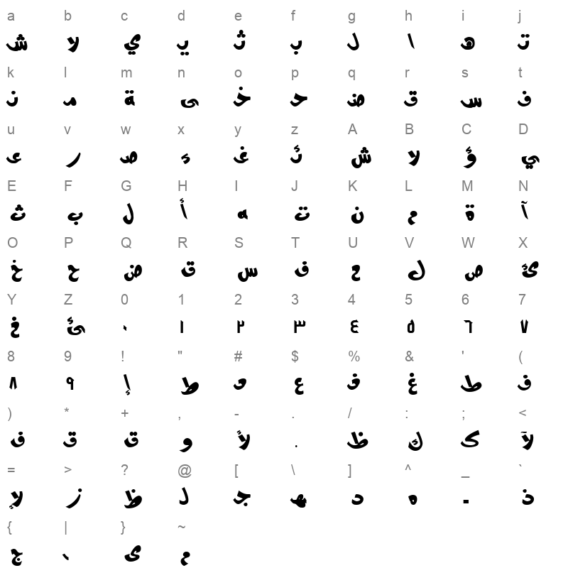 ALW Cool Modern. Normal Character Map