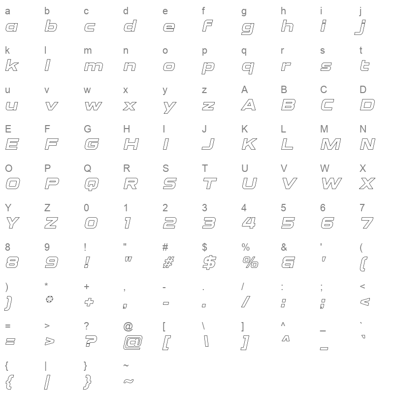 ambatah extrabold italic outline Character Map