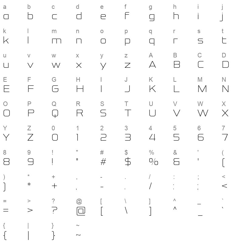 ambatah extralight Character Map