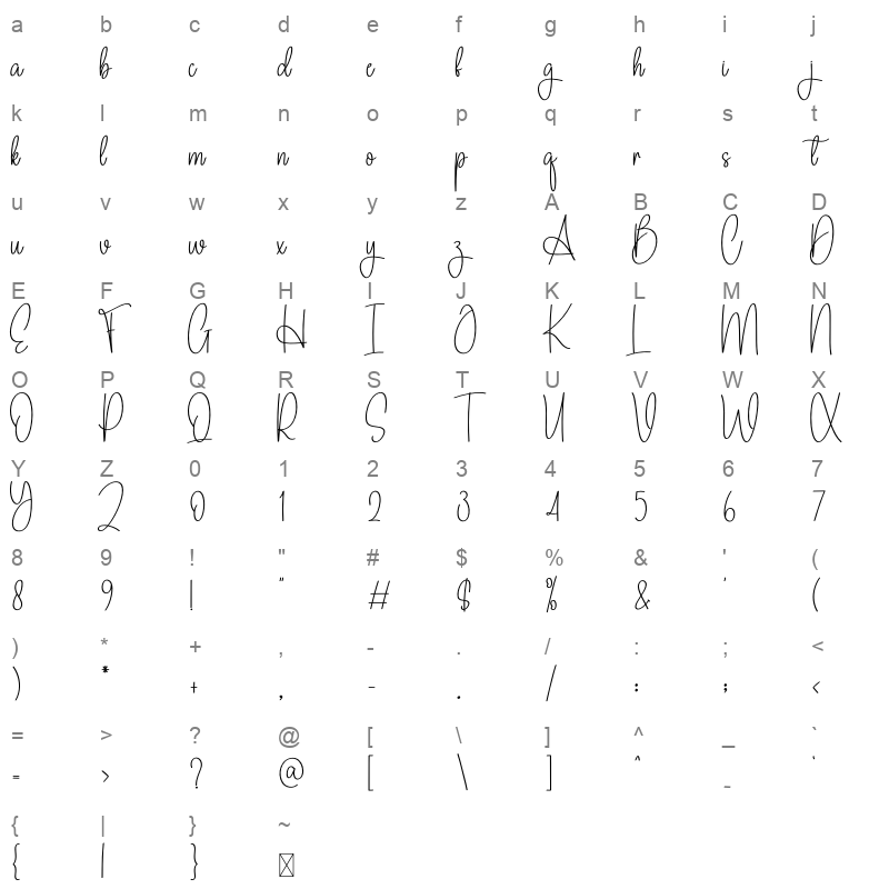 amelya calligraph Character Map