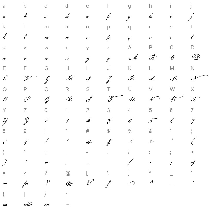 American Scribe Character Map