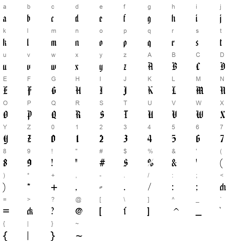 american text Character Map