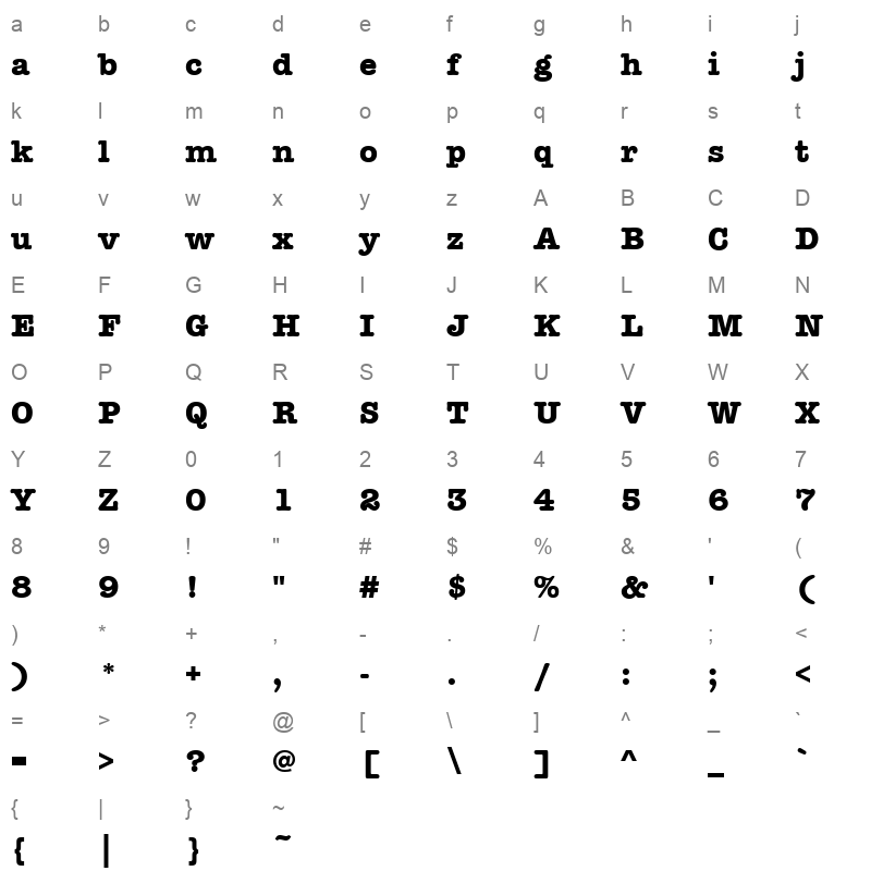 american typewriter bold Character Map