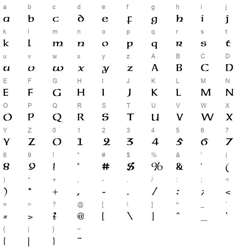 american uncial regular Character Map
