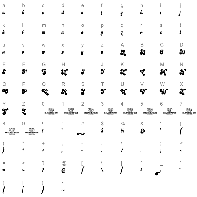 American Years Character Map