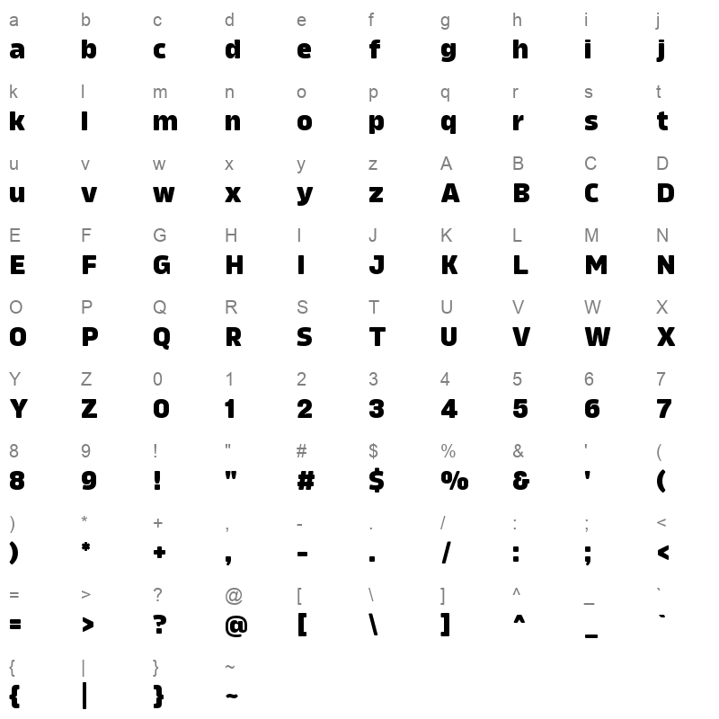 amfibia extra bold Character Map