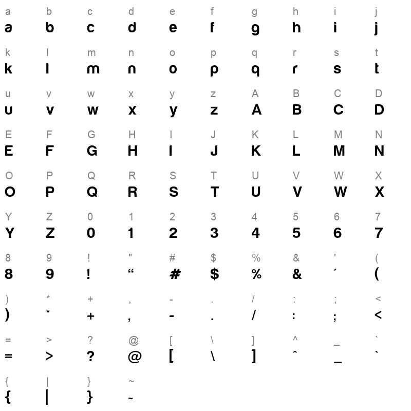 Amin Medium Character Map