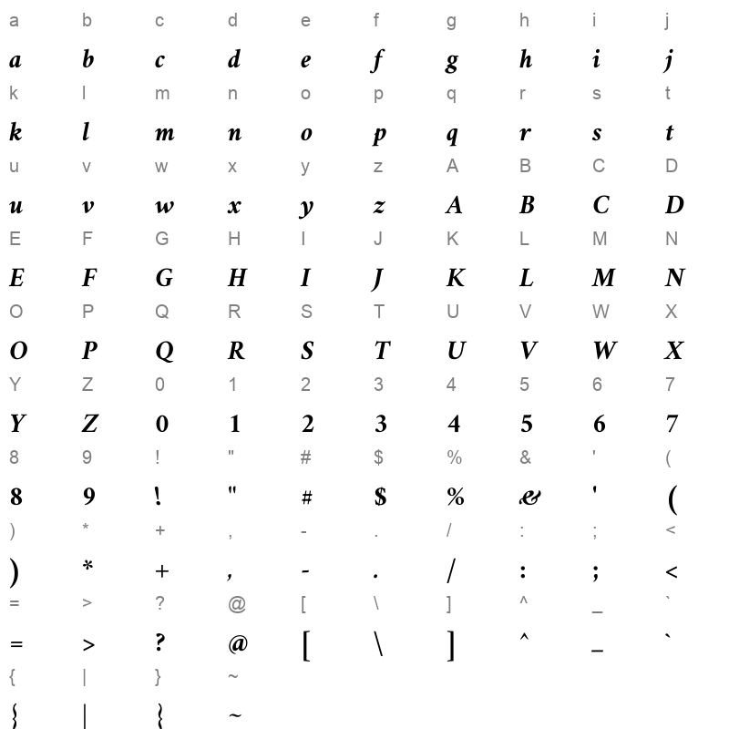 Amiri Bold Slanted Character Map