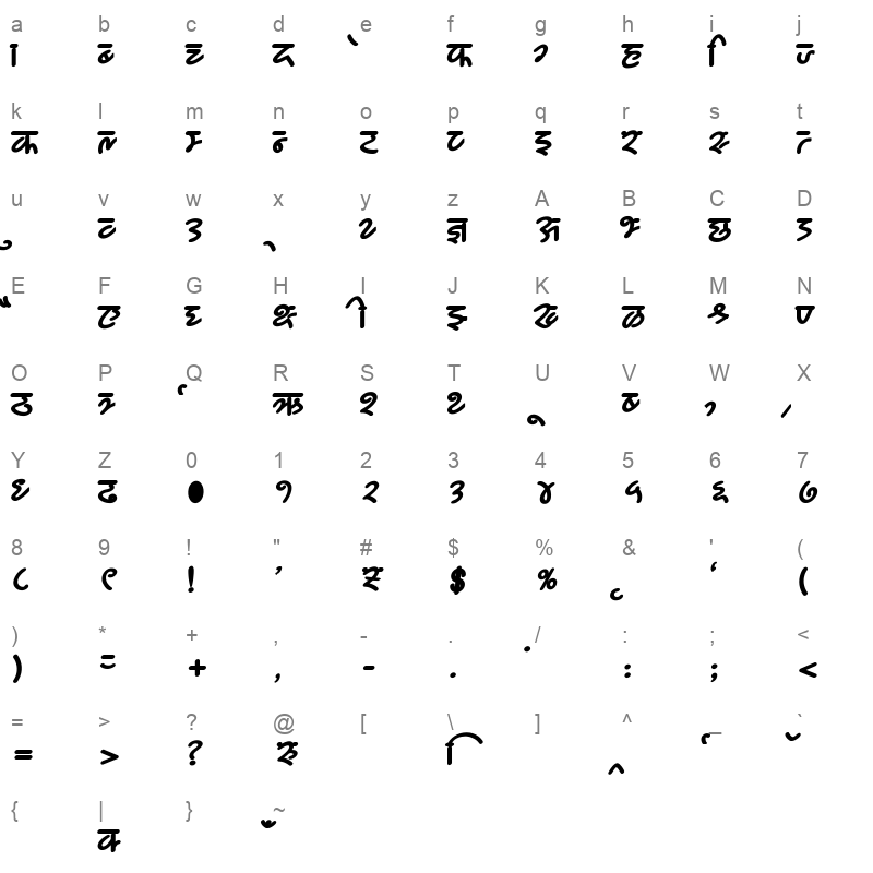 AMS Handwriting 1 Regular Character Map
