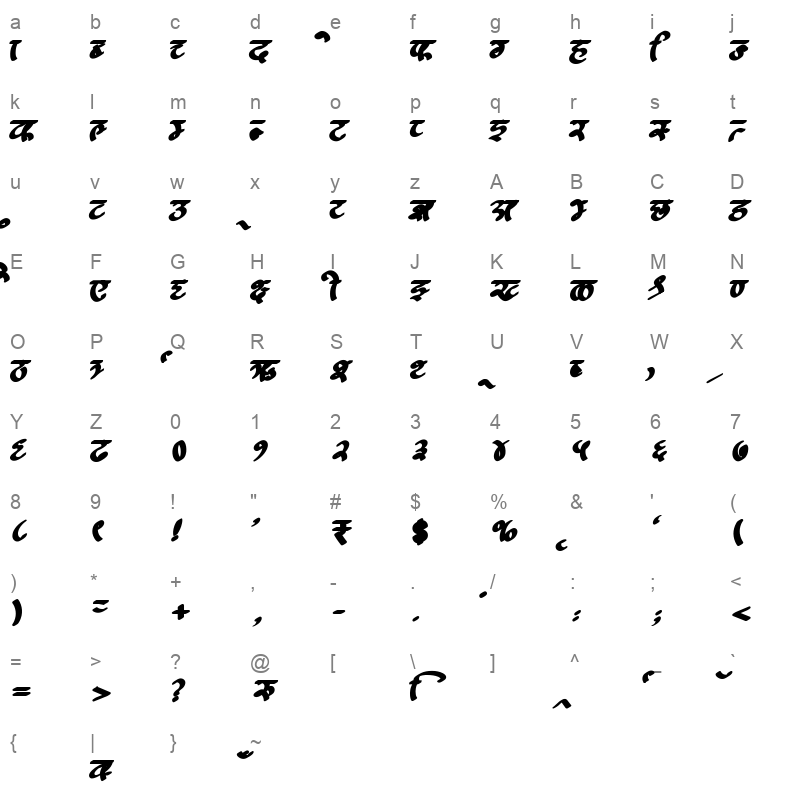 AMS Handwriting 2 Regular Character Map