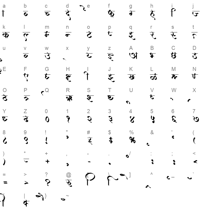 AMS Handwriting 4 Regular Character Map