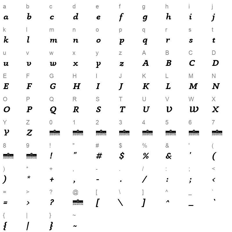 anaphora bold italic Character Map