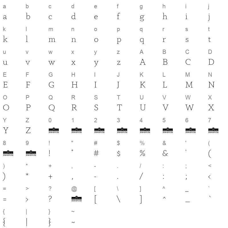 anaphora extralight Character Map