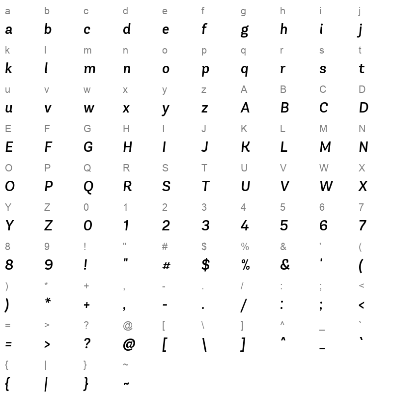 andes neue alt 1 medium italic Character Map
