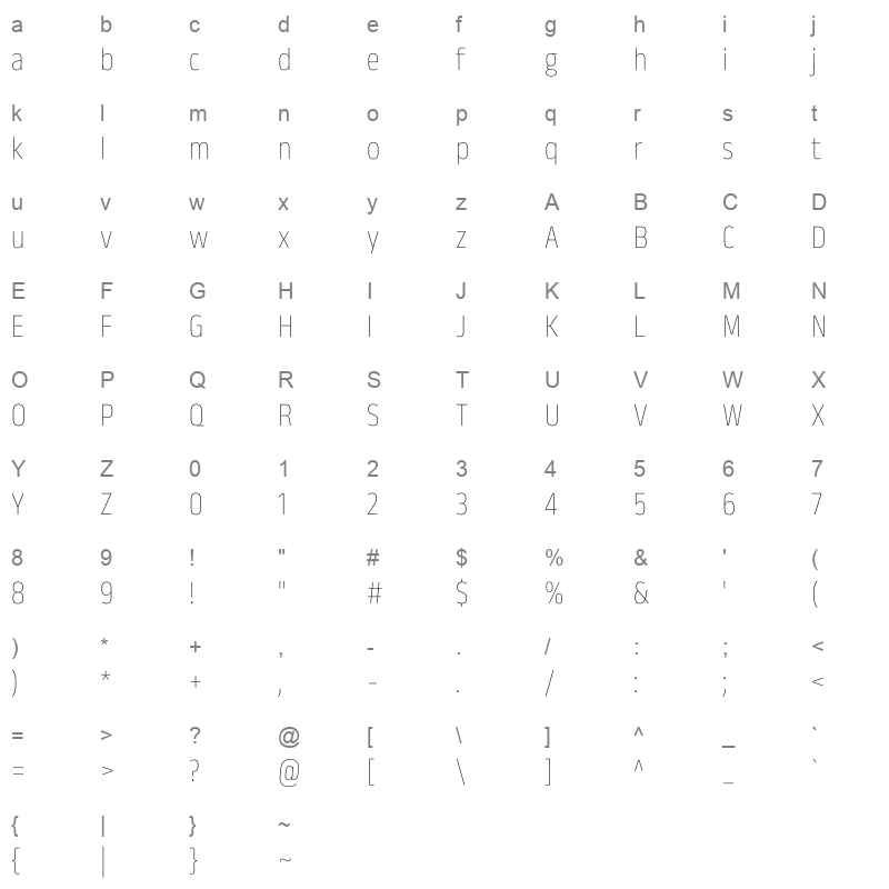 AnekGurmukhi SemiCondensed Thin Character Map