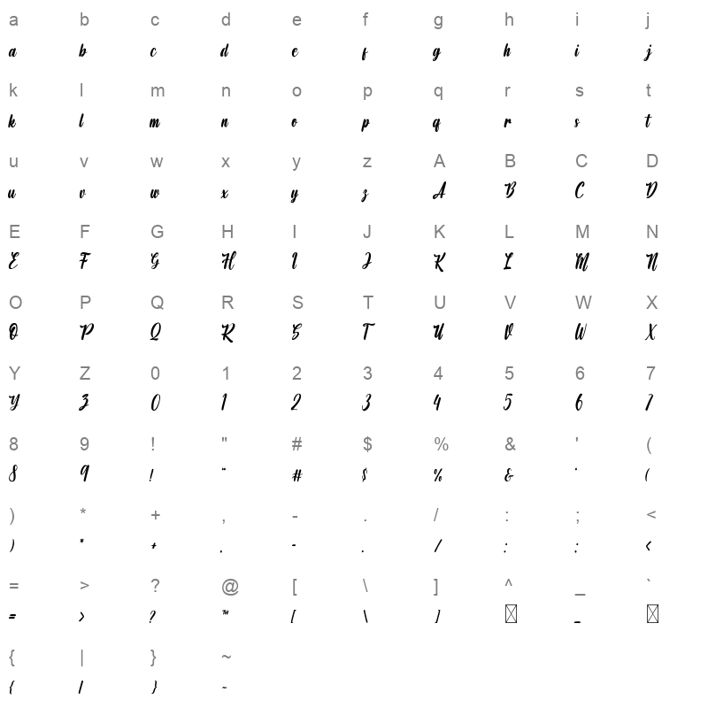 angelist ttf Character Map