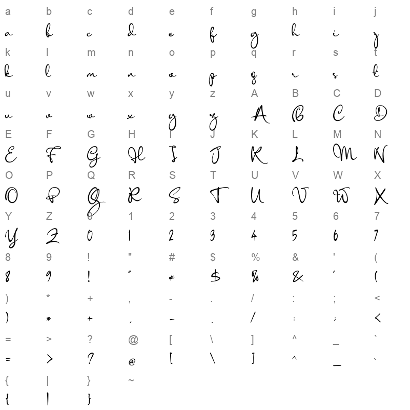 anisha regular Character Map