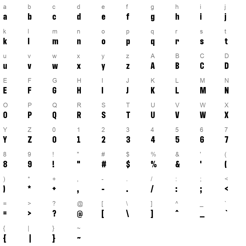 antarctican headline bold Character Map