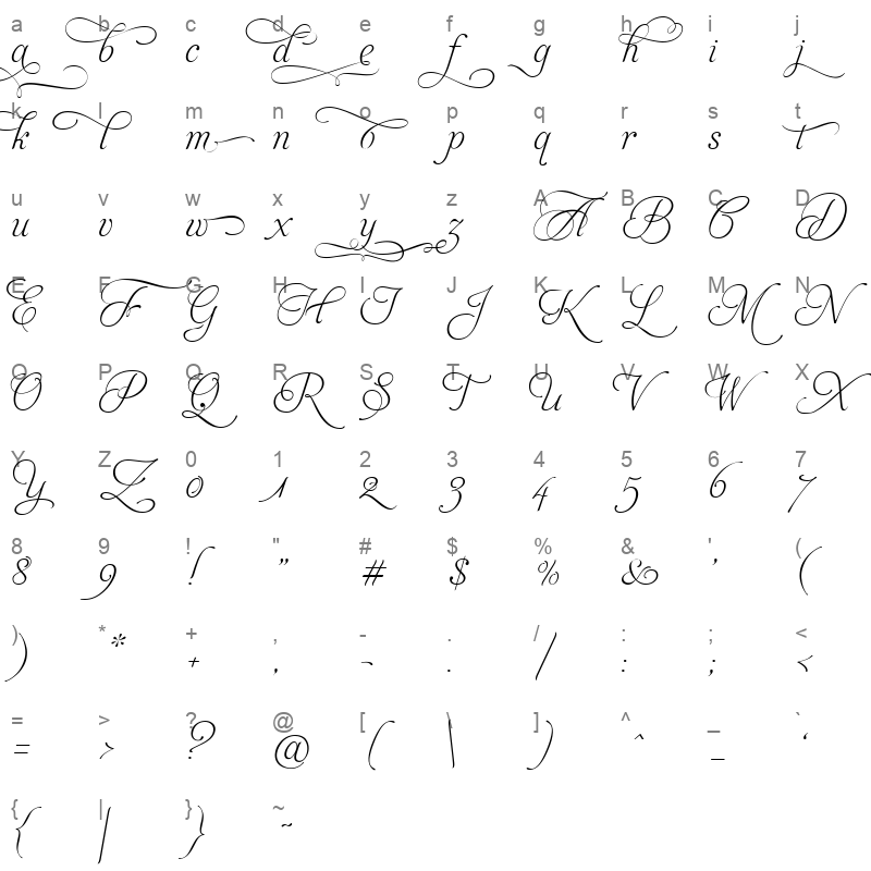 aphrodite slim titling Character Map