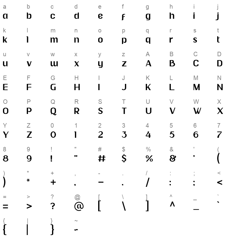 Aptumi OTF Character Map
