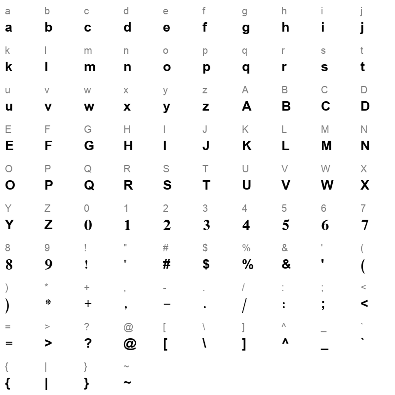 Arabic Transparent Bold Character Map