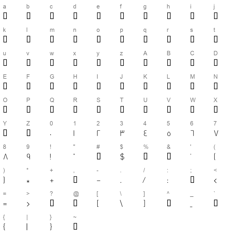 ArbFONTS GE Dinar One Light Character Map