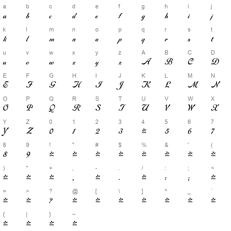 archive round face script Character Map