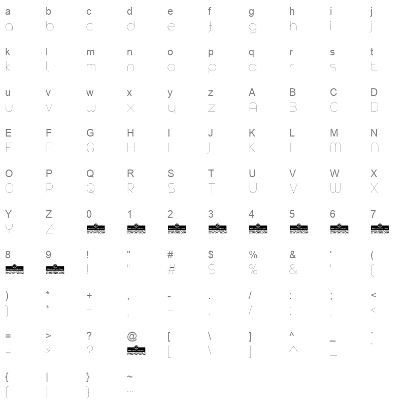 arista pro hairline Character Map