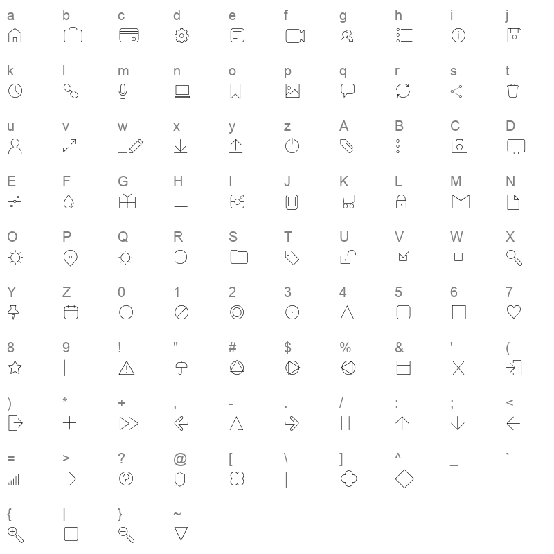 aristotelica icons thin Character Map
