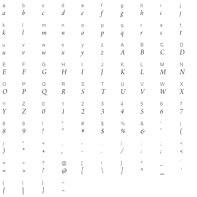 arno pro display light Character Map