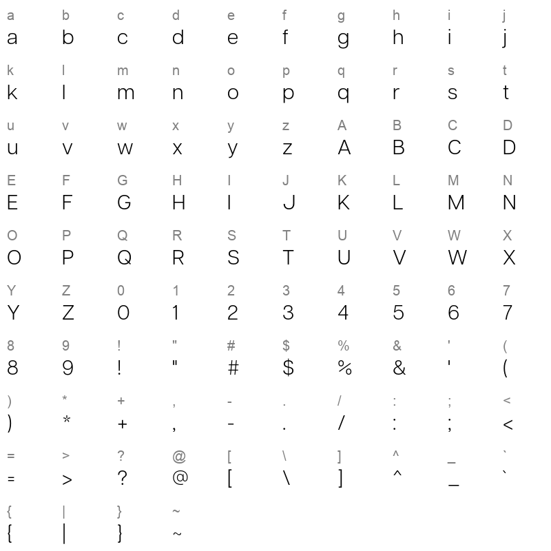 articulat cf light Character Map