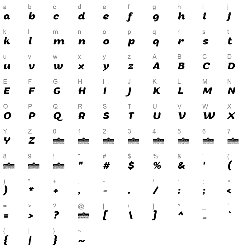 arturo trial bolditalic Character Map