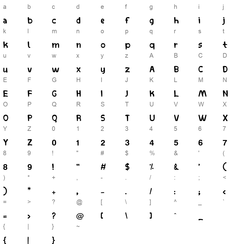Asmaa Font Character Map
