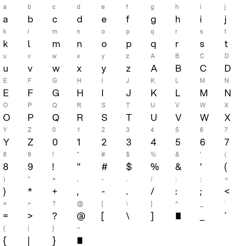 Aspekta 400 Character Map