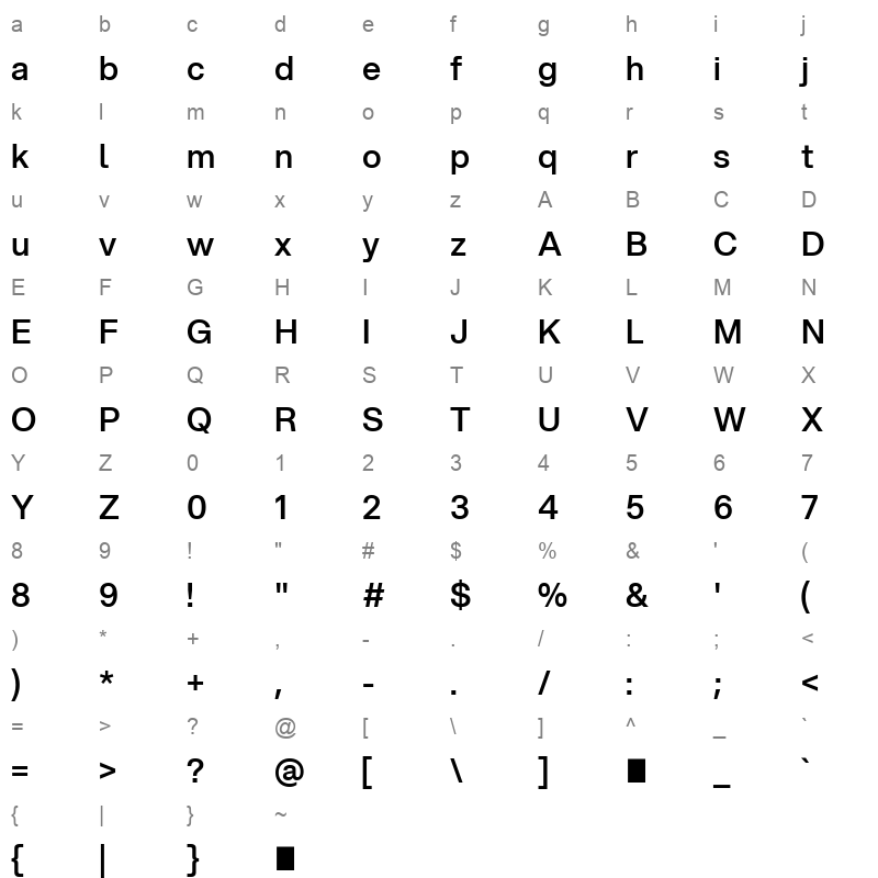 Aspekta 550 Character Map
