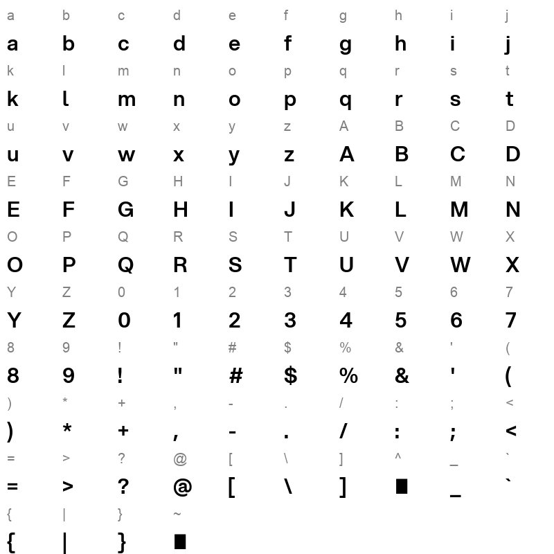 Aspekta 600 Character Map