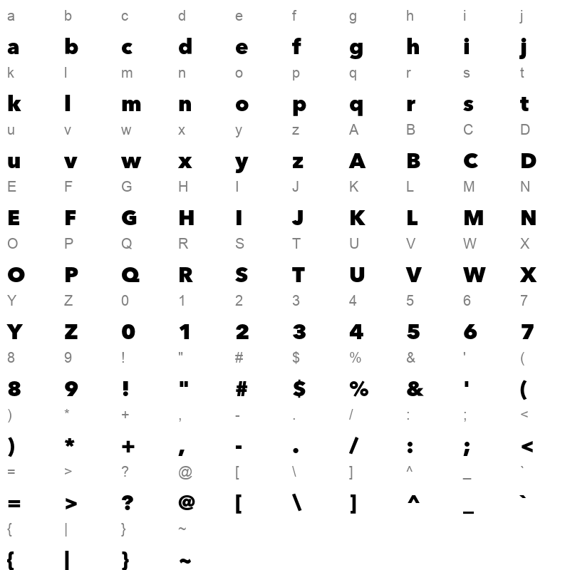 avenir next world black Character Map