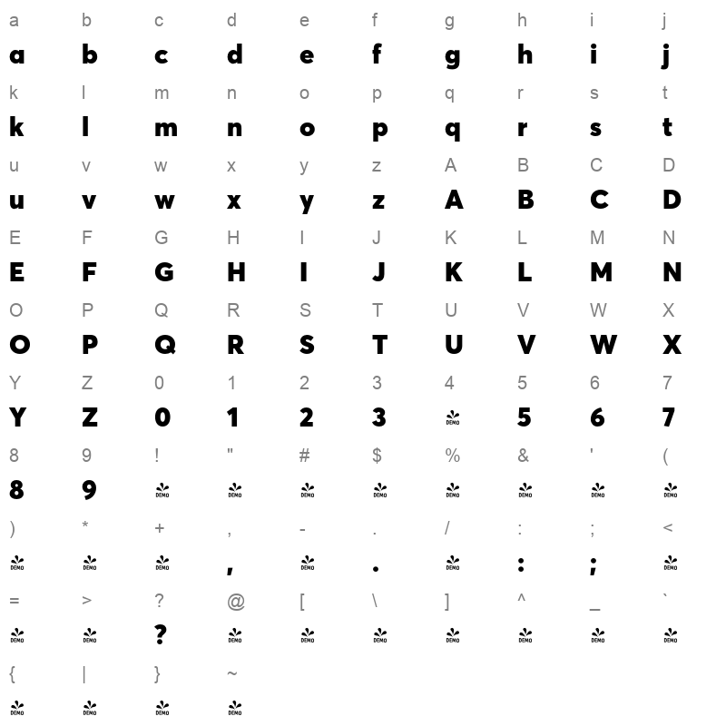 averta std cy black Character Map