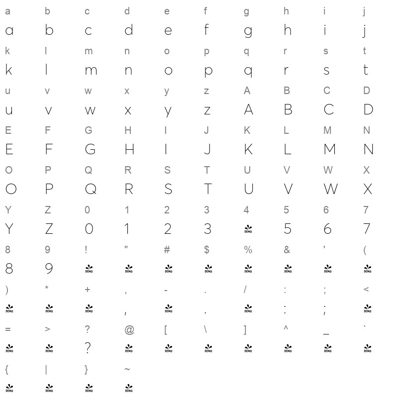 averta std cy thin Character Map