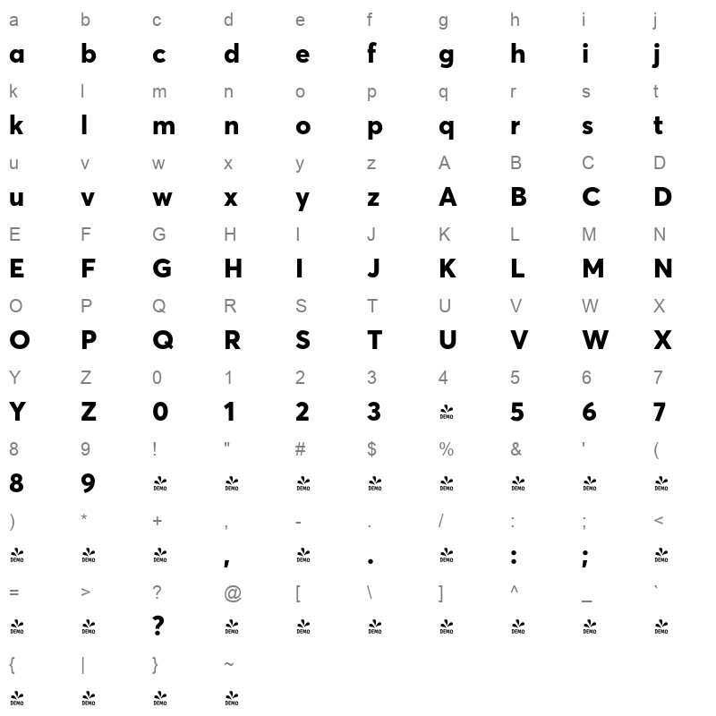 averta std pe extrabold Character Map