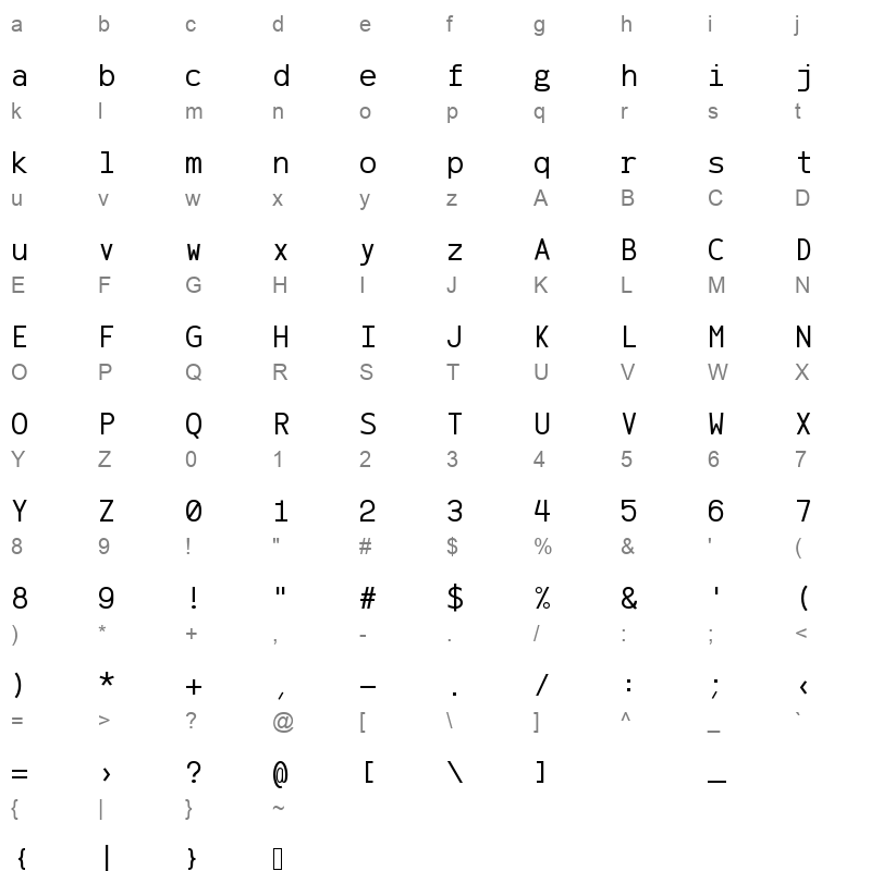 AzarMehrMonospaced SansBold Character Map