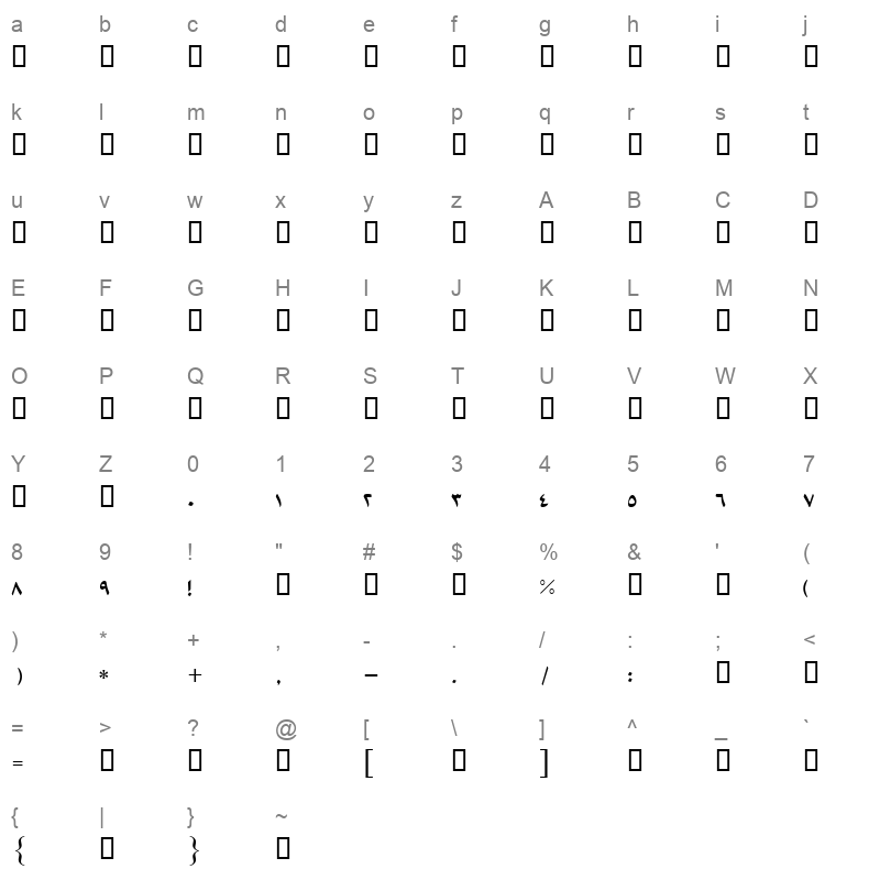 B Arabic Style Regular Character Map