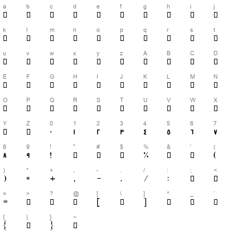 B Esfehan Bold Character Map