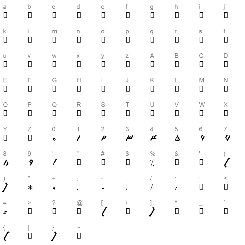 B Haftad Regular Character Map