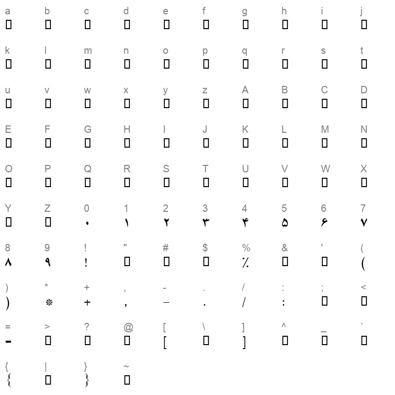 B Yagut Bold Character Map