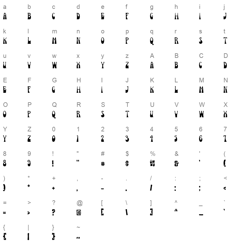 Bacesy Display otf Character Map