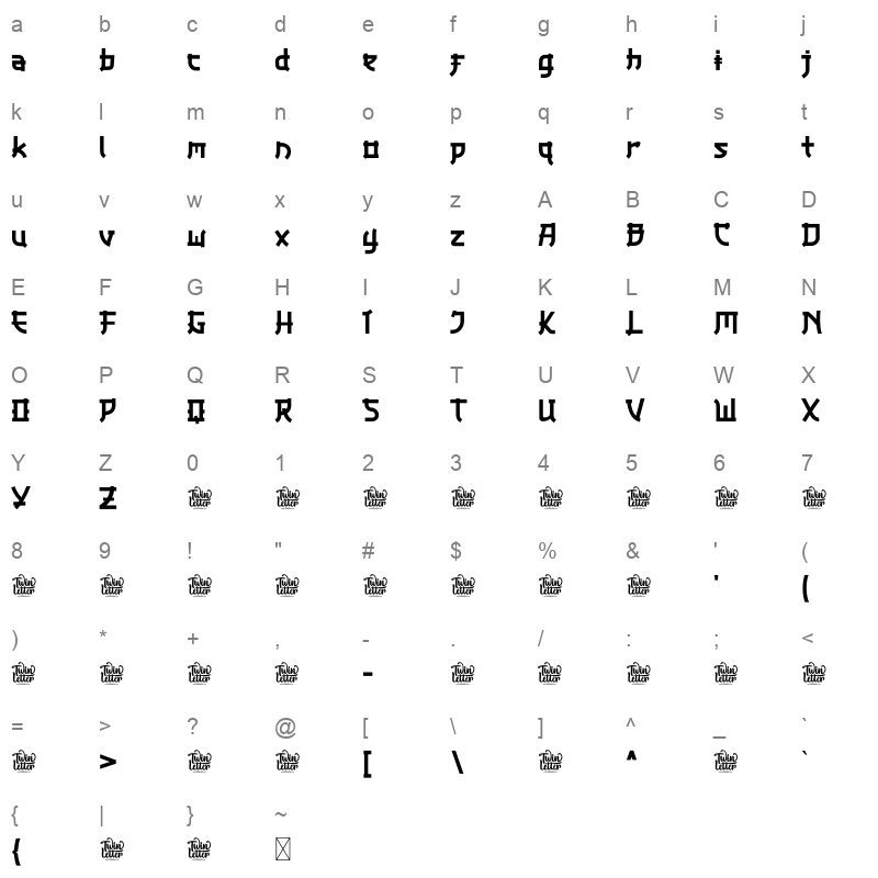 badora font Character Map