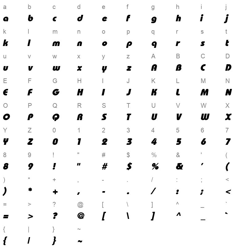 bahamas heavy italic Character Map