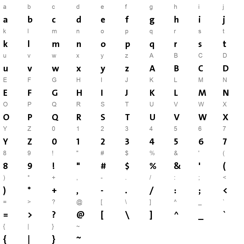 Bahij TheSansArabic Bold Character Map