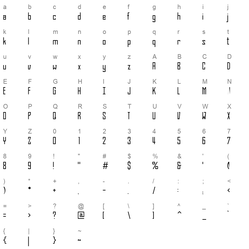 bahn pro light Character Map